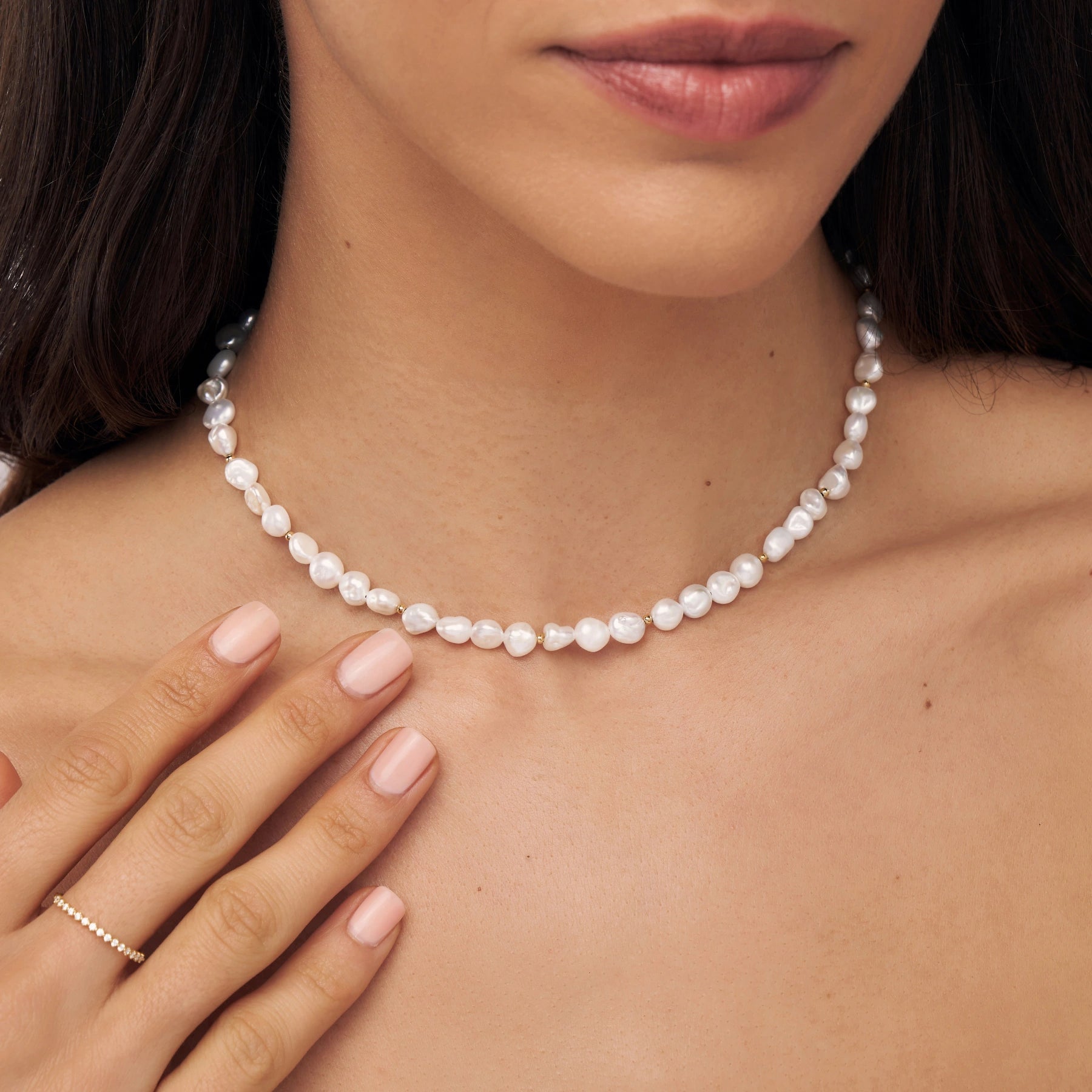 Gold Beaded Baroque Pearl Choker