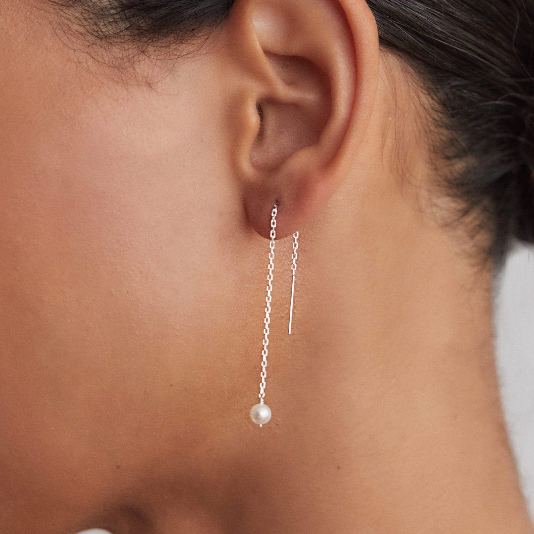 Silver Pearl Drop Ear Threaders