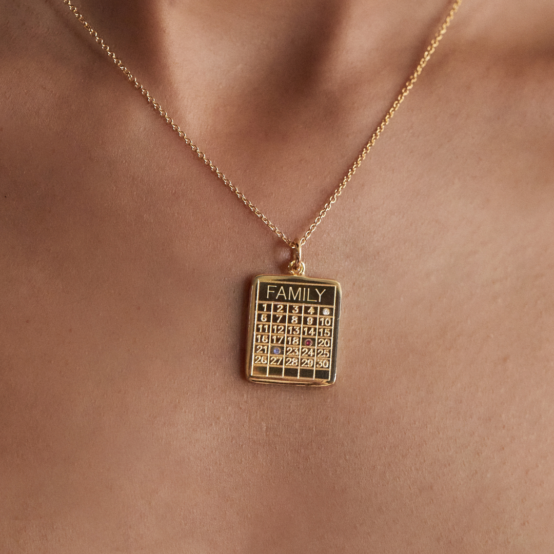 Gold Personalised Family Calendar Necklace