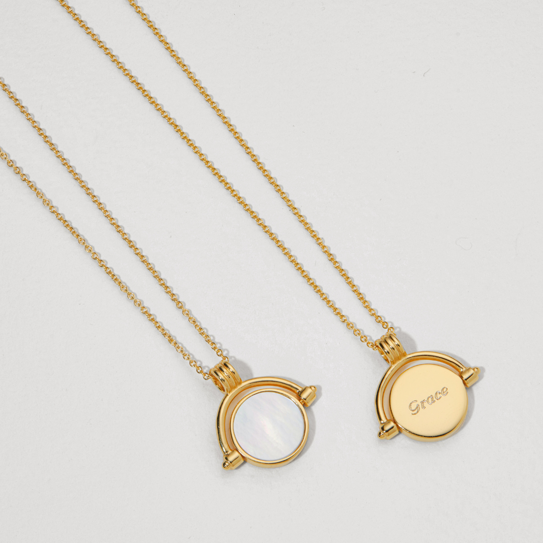 Gold Mother of Pearl Spinning Disc Necklace
