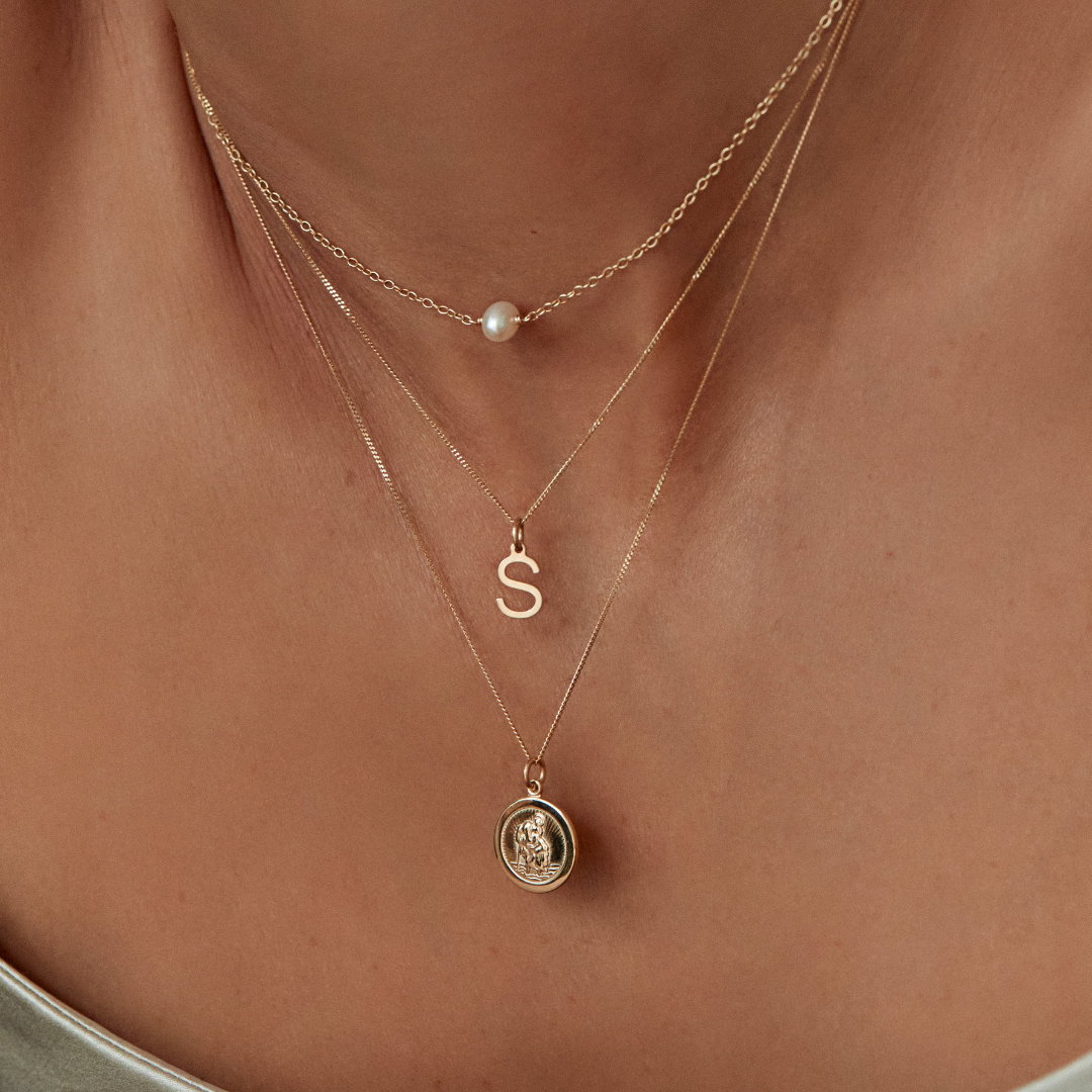 Solid Gold Small Round St Christopher Medallion Necklace