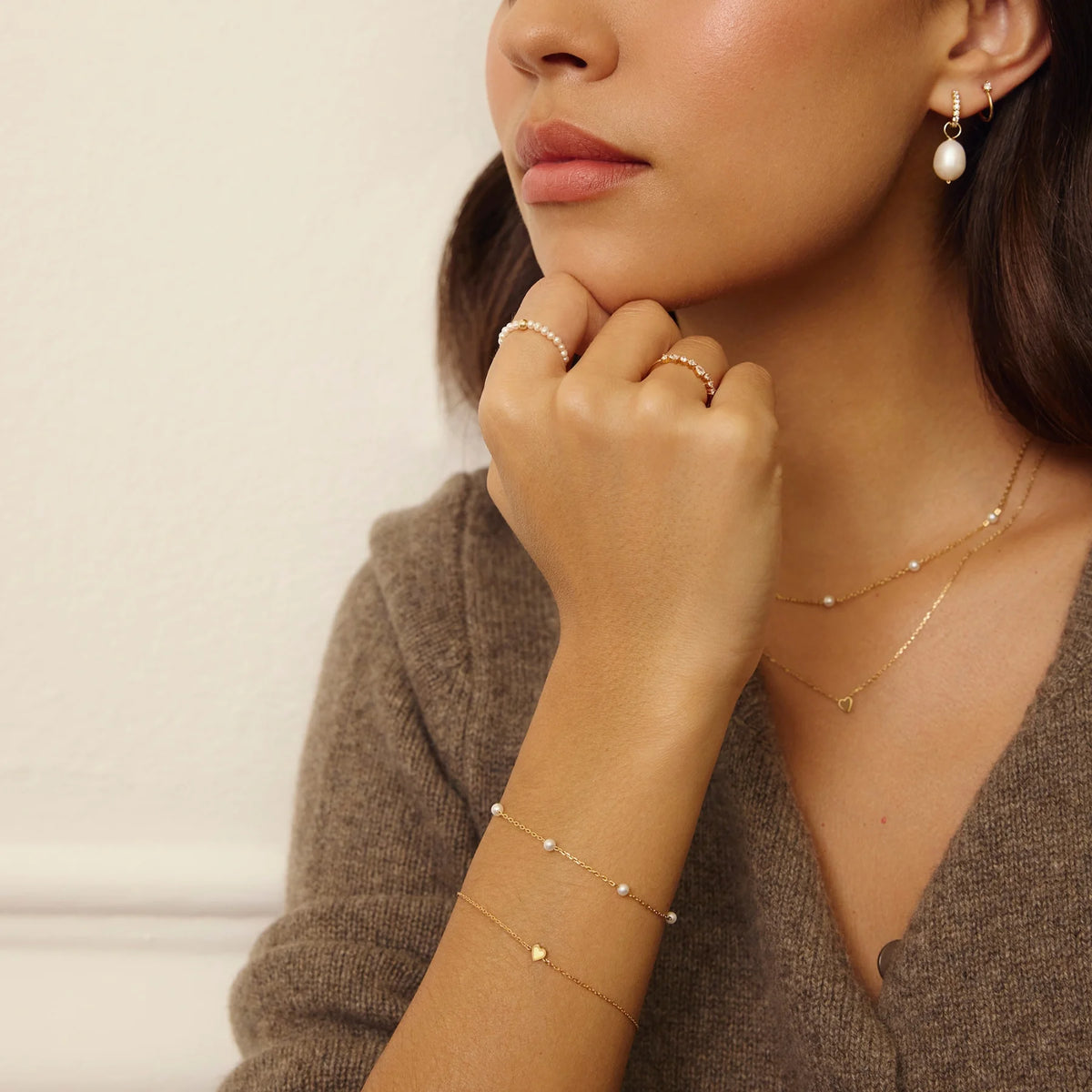 Gold Huggie Pearl Drop Earrings