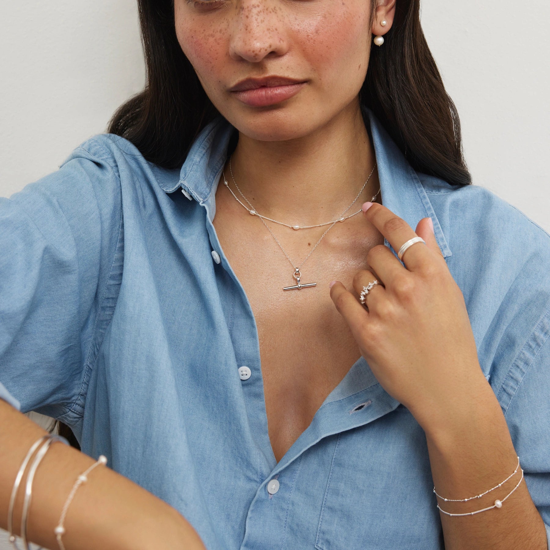 Gold Medium Double-Sided Pearl Drop Stud Earrings