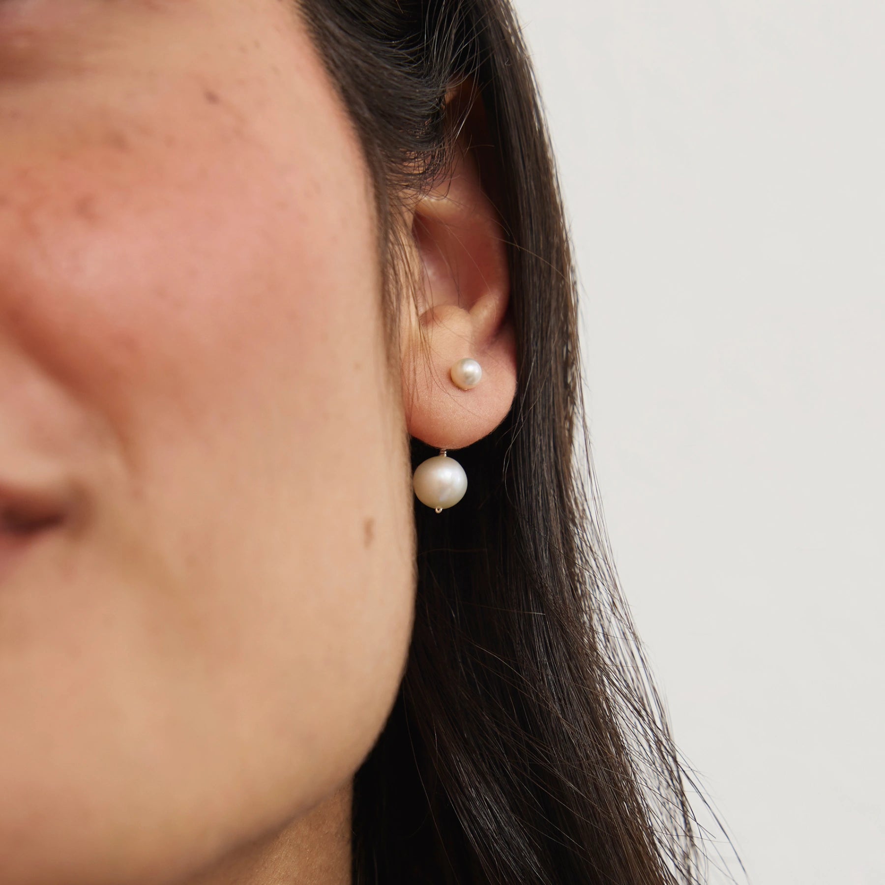 Gold Medium Double-Sided Pearl Drop Stud Earrings