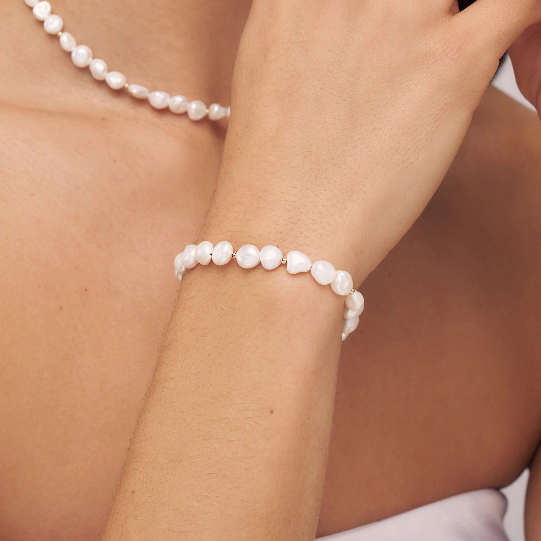 Gold Beaded Baroque Pearl Bracelet