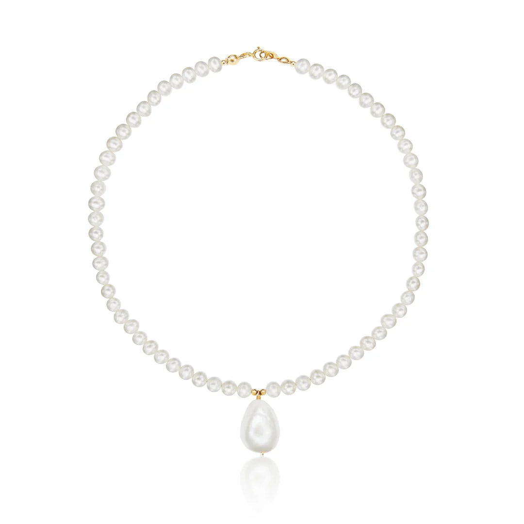 Gold Pearl with Baroque Drop Necklace