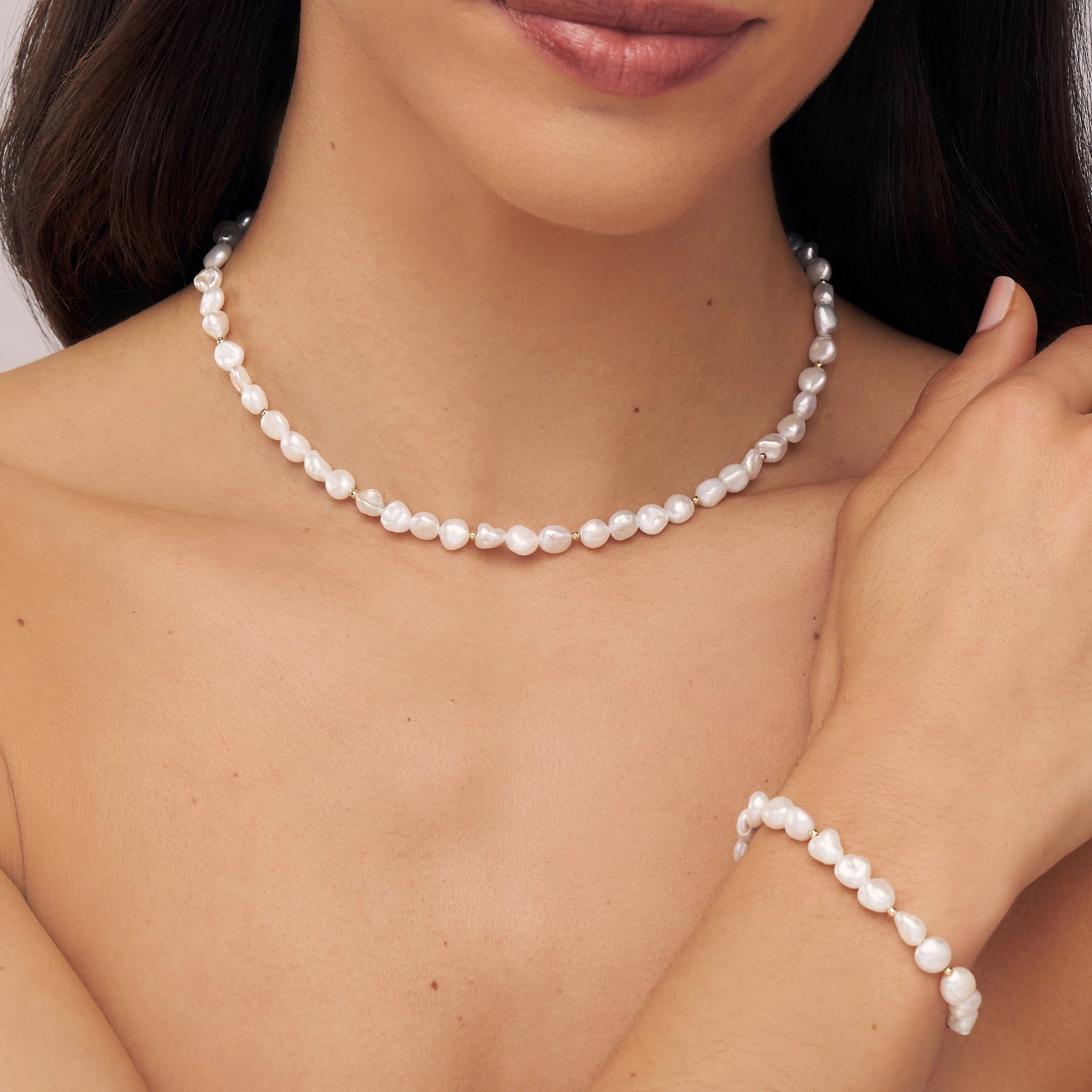 Silver Beaded Baroque Pearl Choker