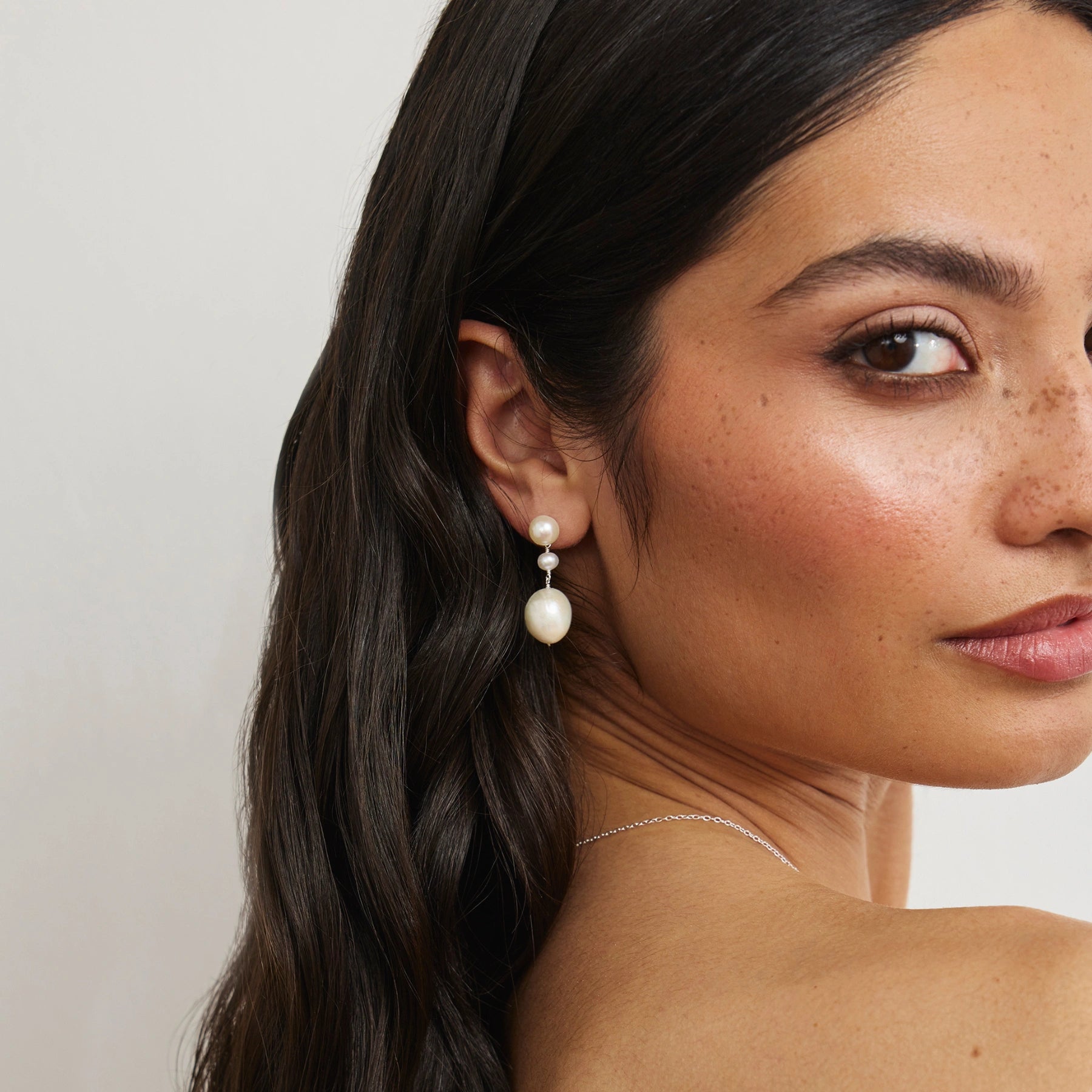 Silver Large Baroque Pearl Drop Stud Earrings