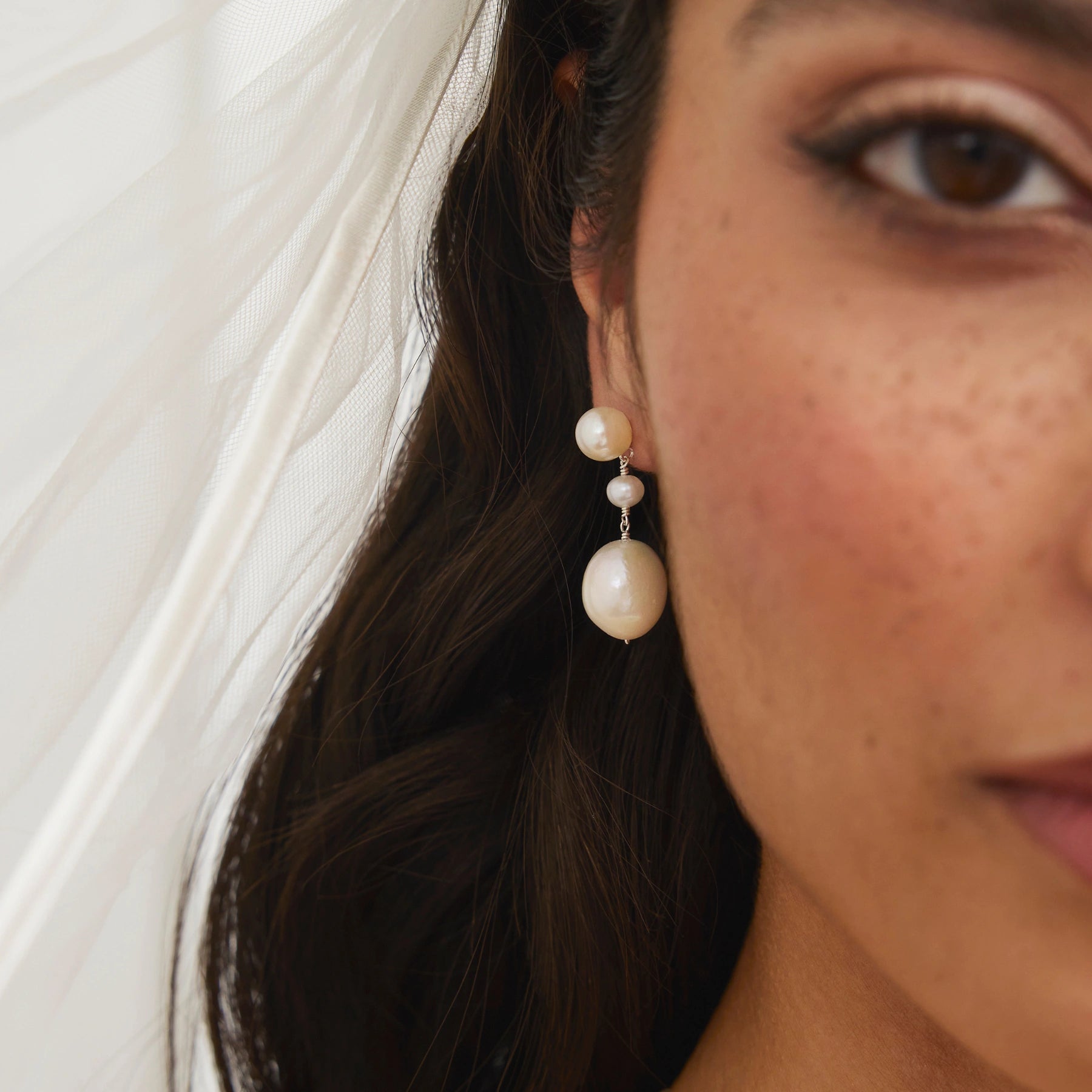 Silver Large Baroque Pearl Drop Stud Earrings