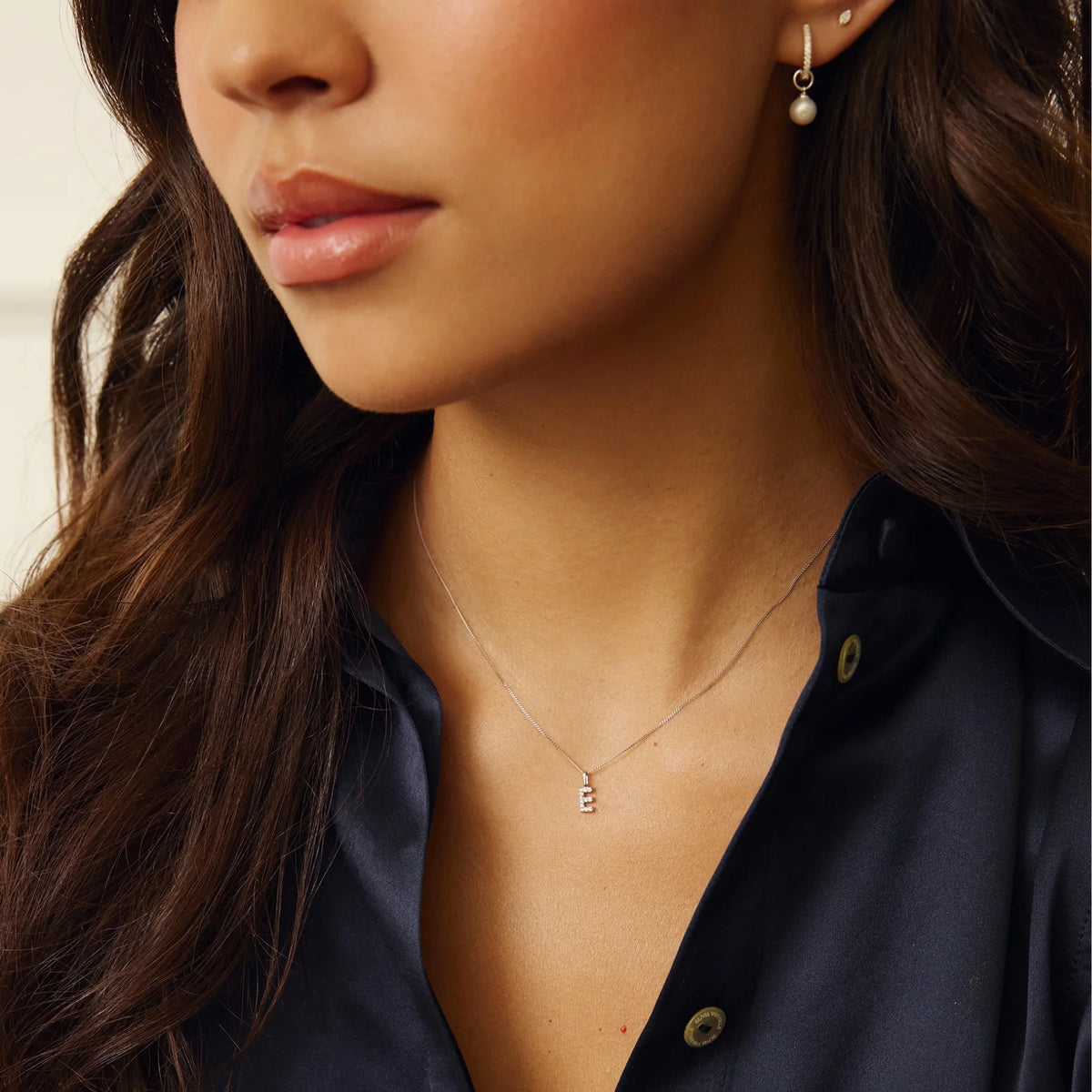 Solid White Gold Genuine Diamond Initial Letter Necklace