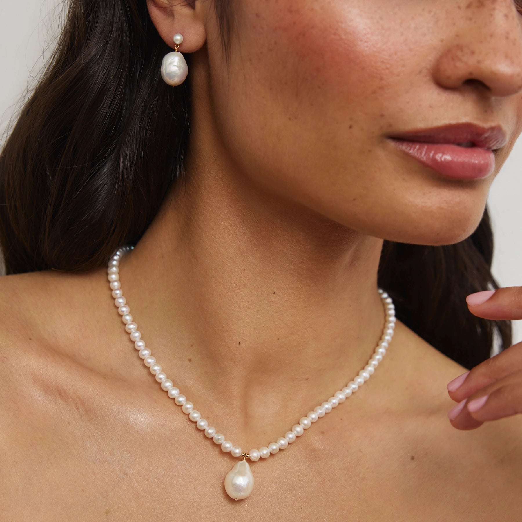 Silver Large Double Baroque Pearl Drop Stud Earrings