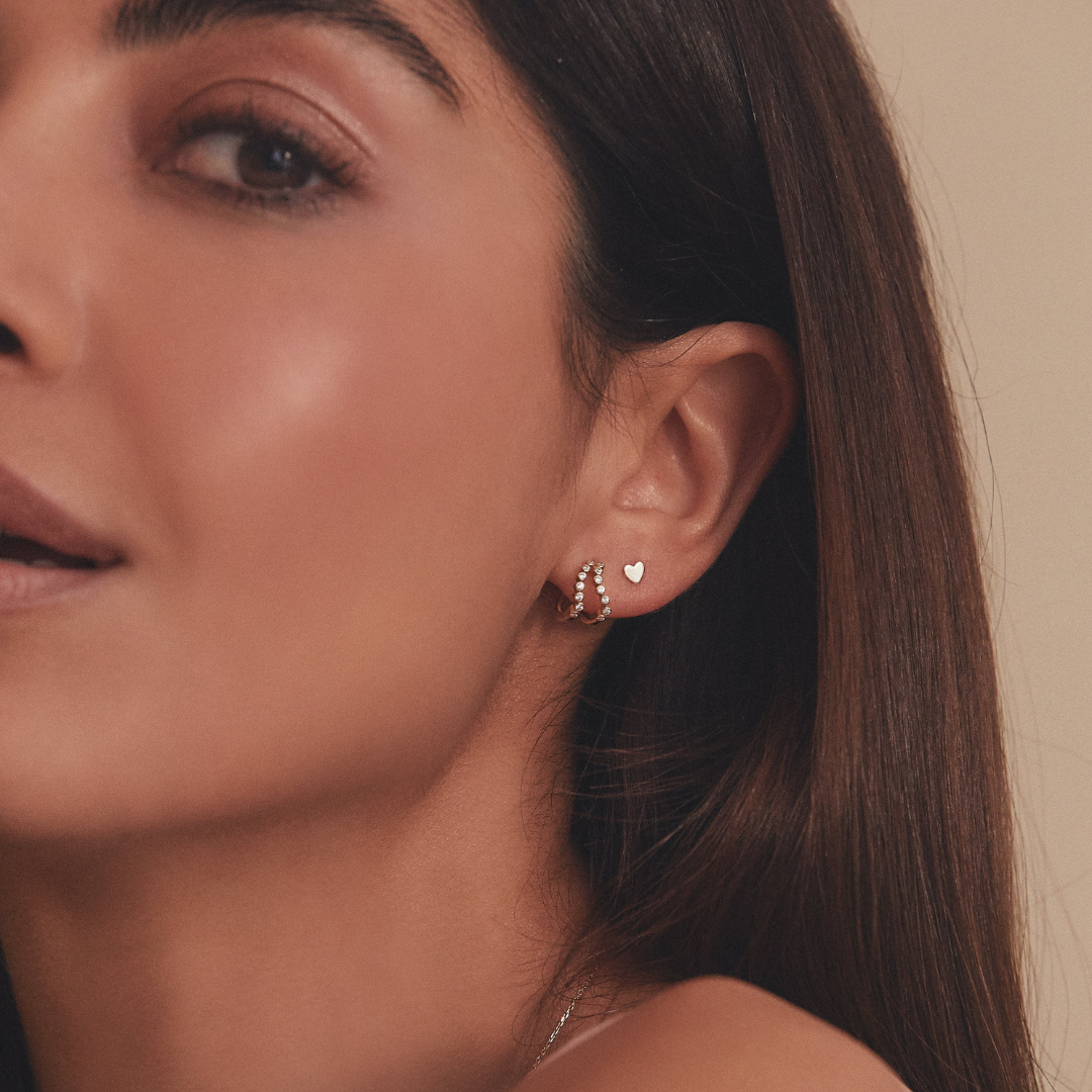 Silver Double Diamond Style Wave Huggie Hoops Earrings