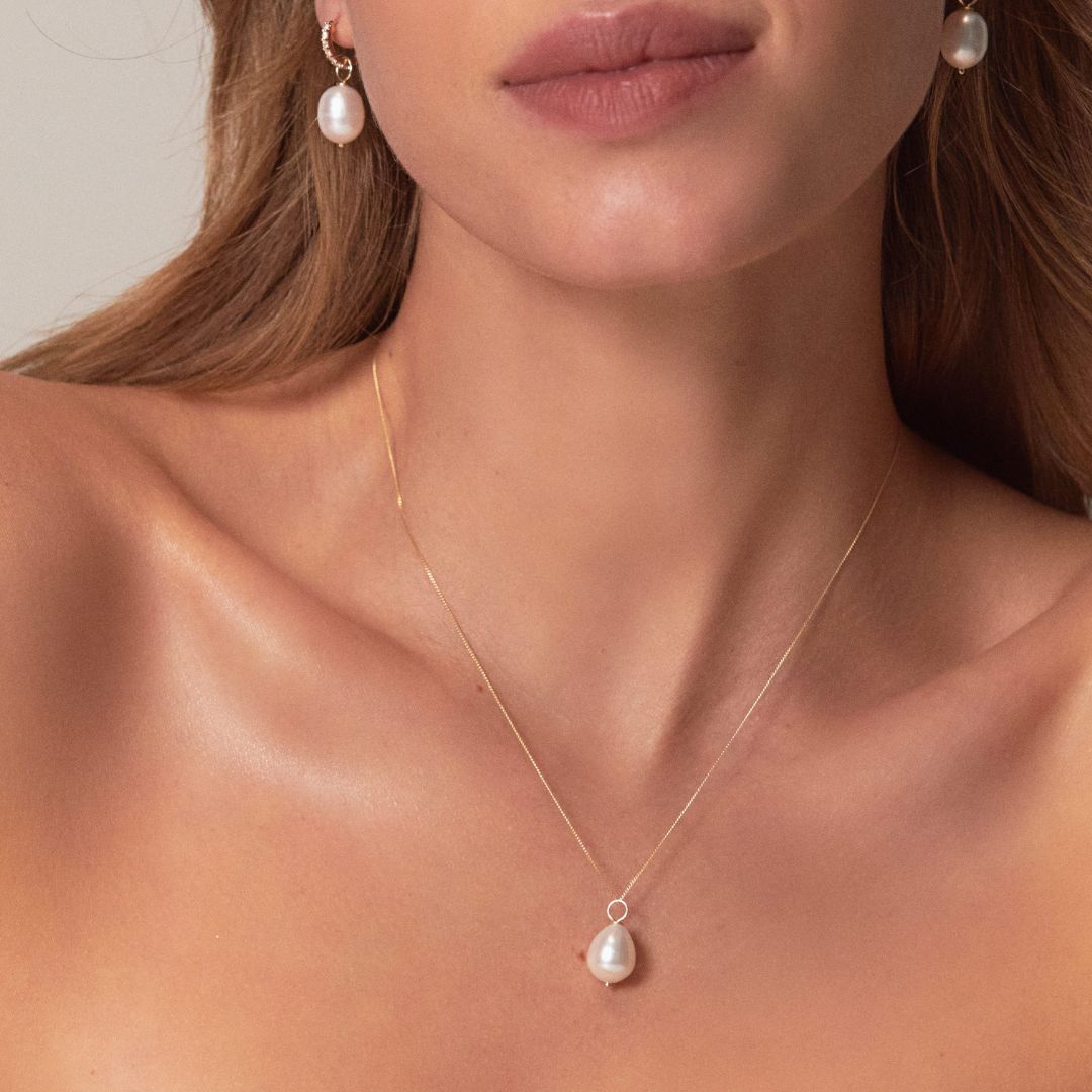 Rose Gold Large Single Pearl Necklace