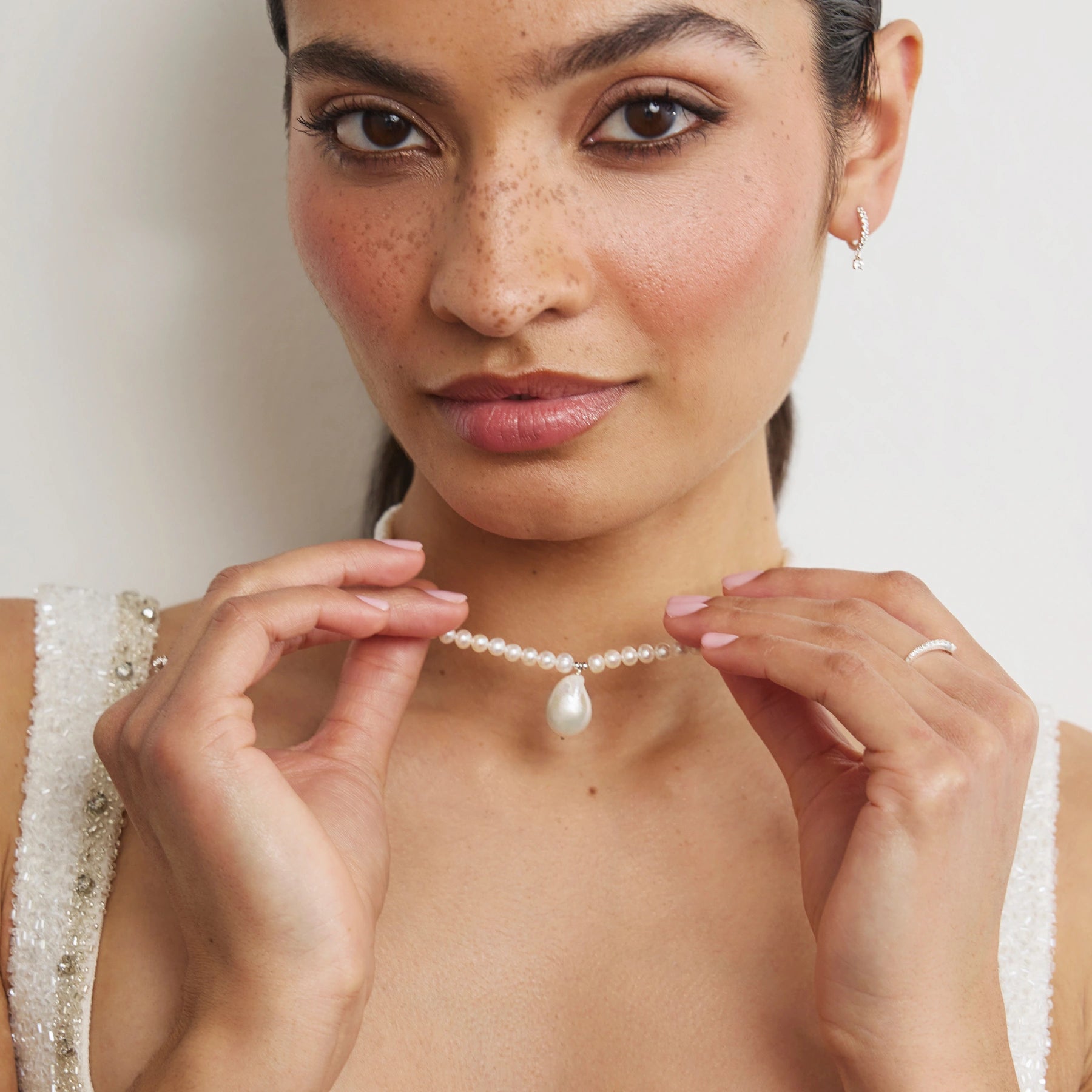 Silver Pearl with Baroque Drop Necklace