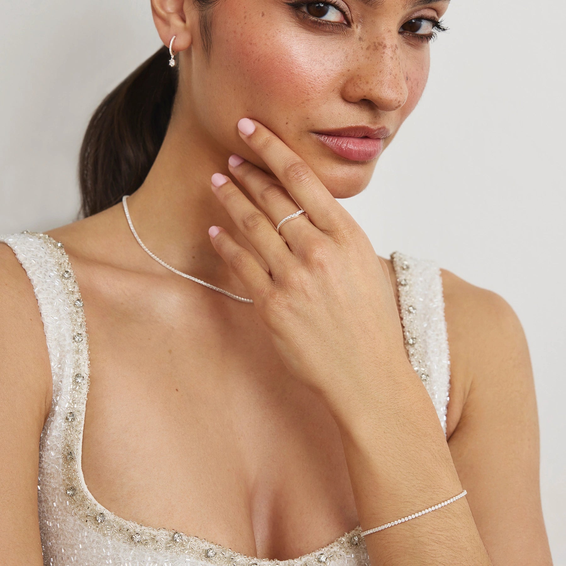 Silver Diamond Style Tennis Necklace and Bracelet Gift Set