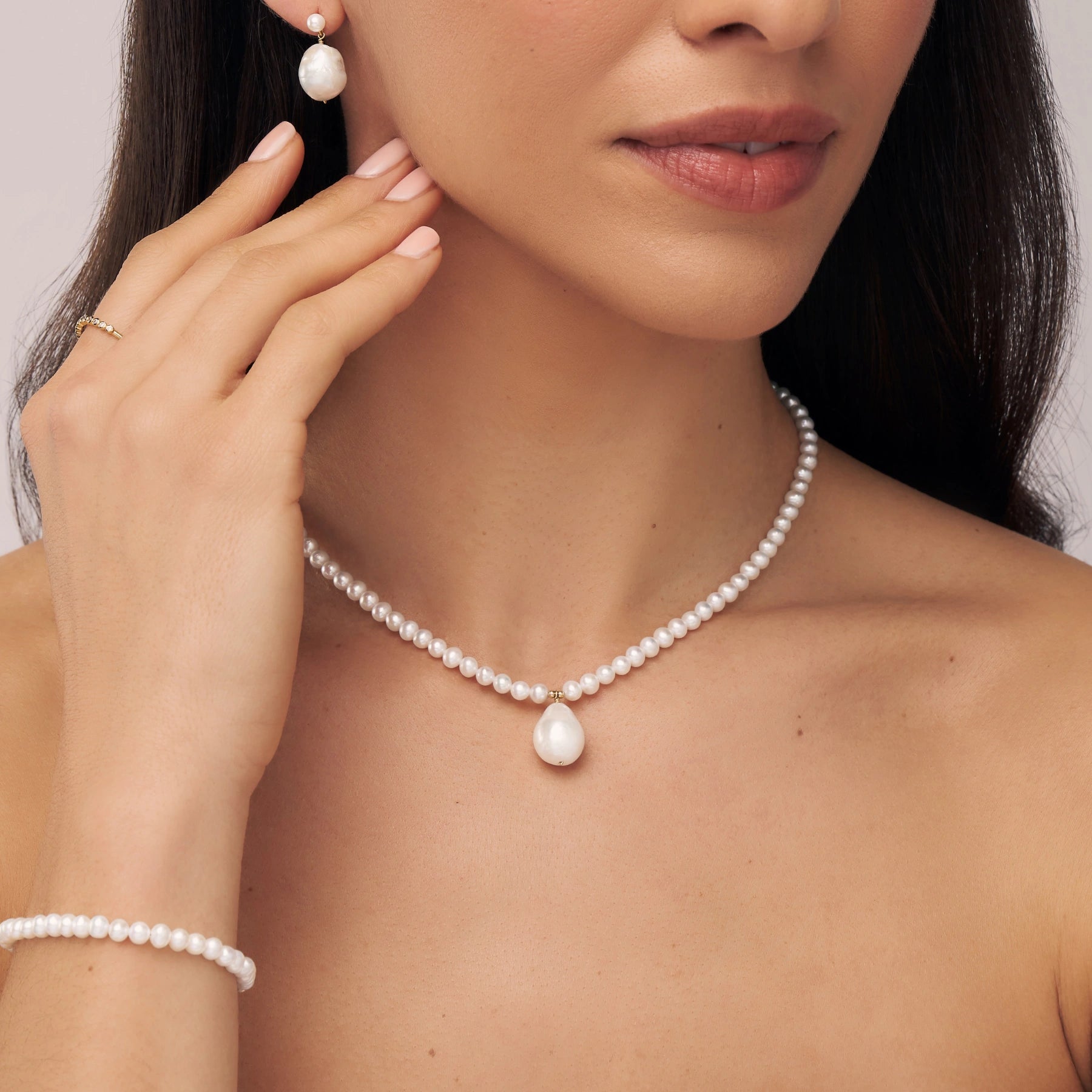 Gold Pearl with Baroque Drop Necklace