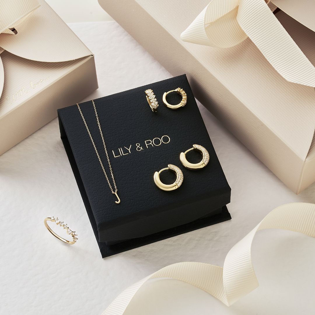 Gold Diamond Style Double Cluster Huggie Hoop Earrings