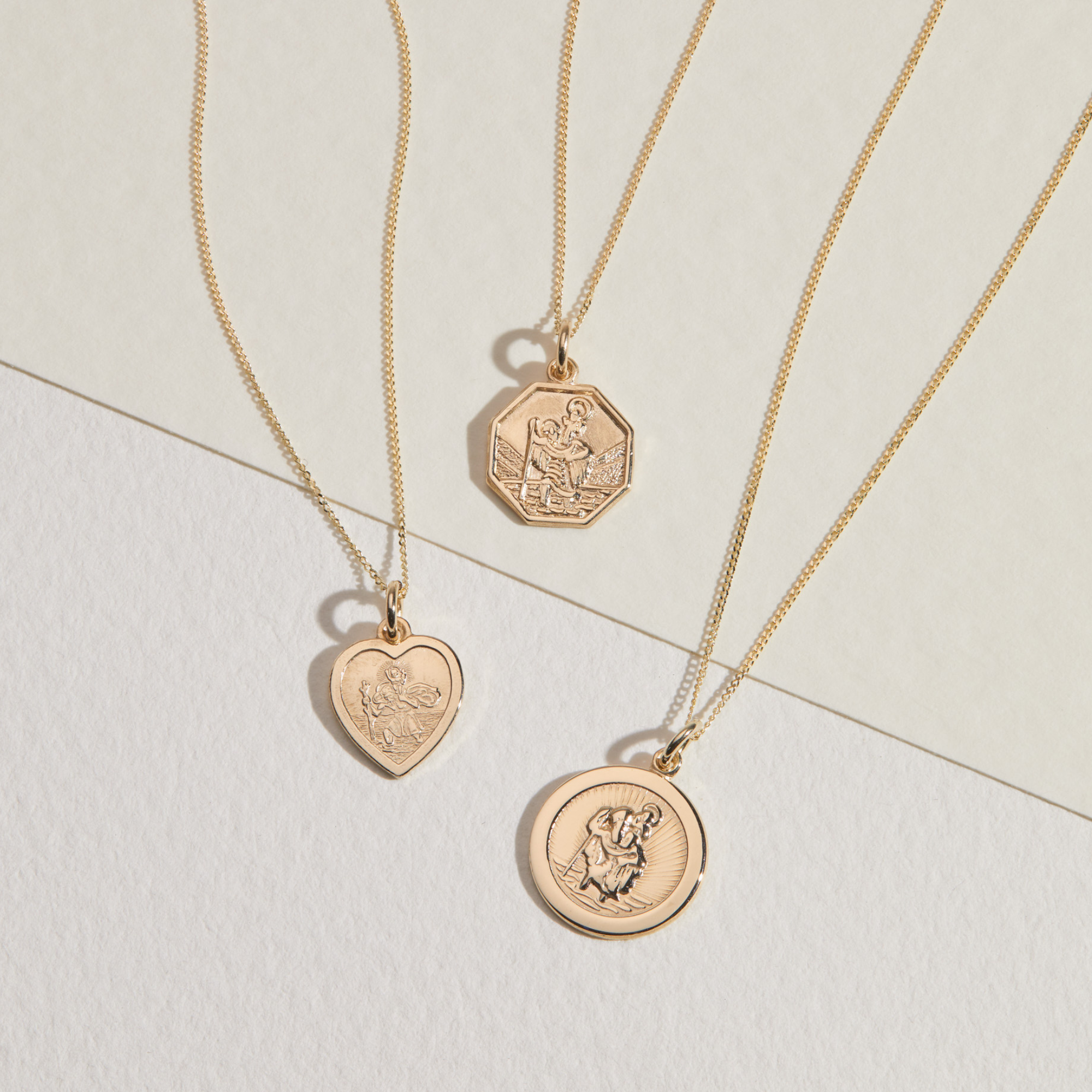 Solid Gold Small Round St Christopher Medallion Necklace