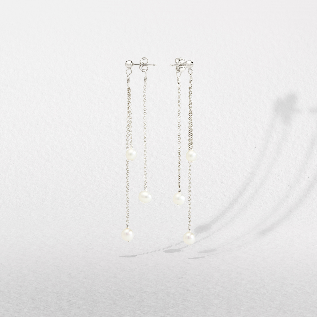 Silver Layered Pearl Drop Earrings