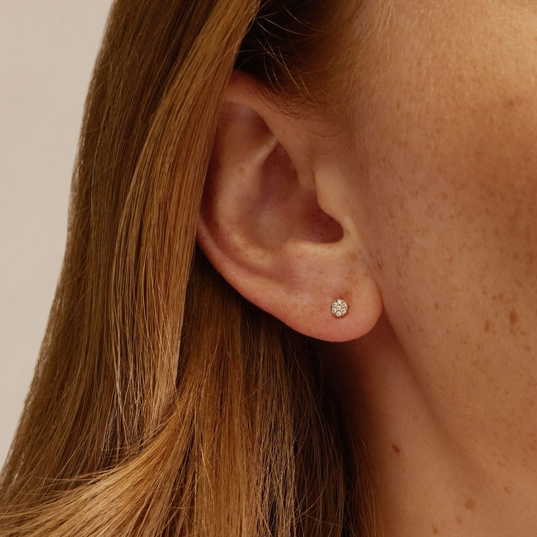 Gold Diamond Style Cluster Circle Stud Earrings