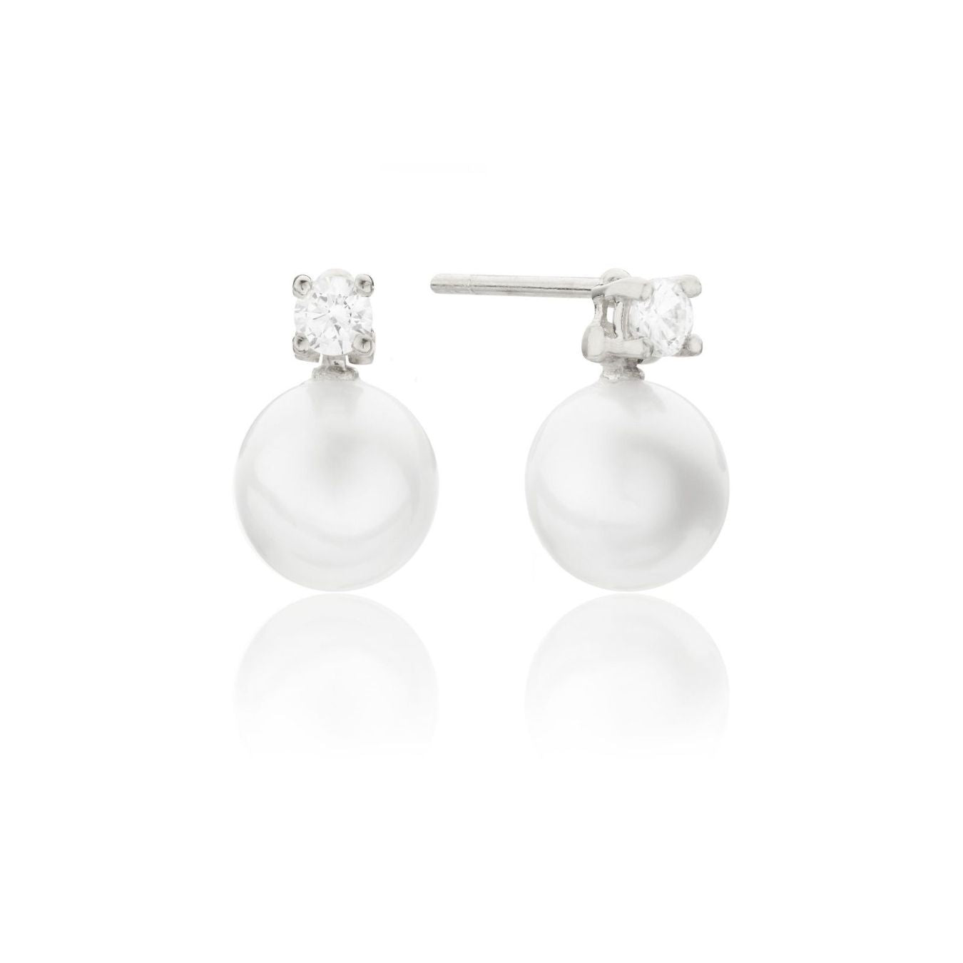 Silver Diamond Style and Pearl Stud Earrings
