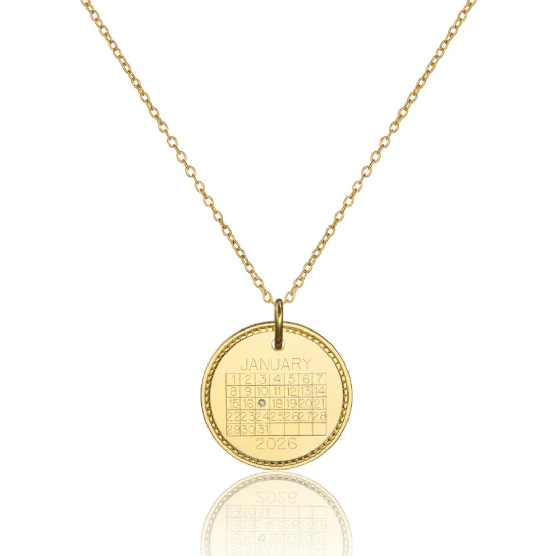 Gold Large Personalised Calendar Rope Disc Necklace