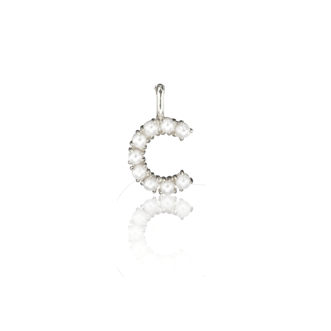 Solid White Gold Pearl Individual Initial Charm
