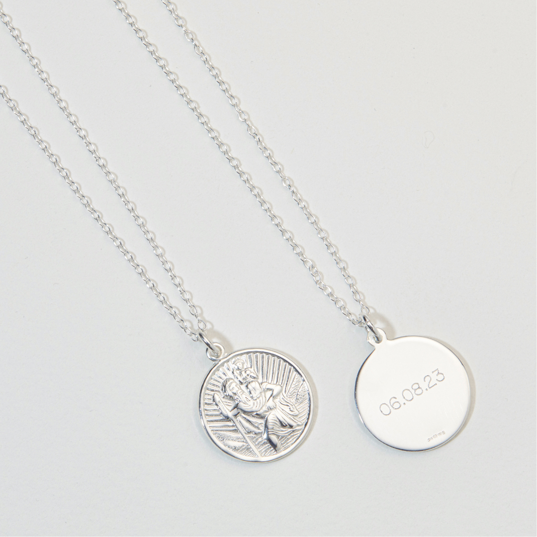 Silver Medium Round St Christopher Necklace