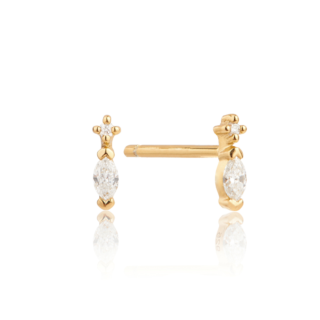 Gold Marquise Diamond Stud Earring