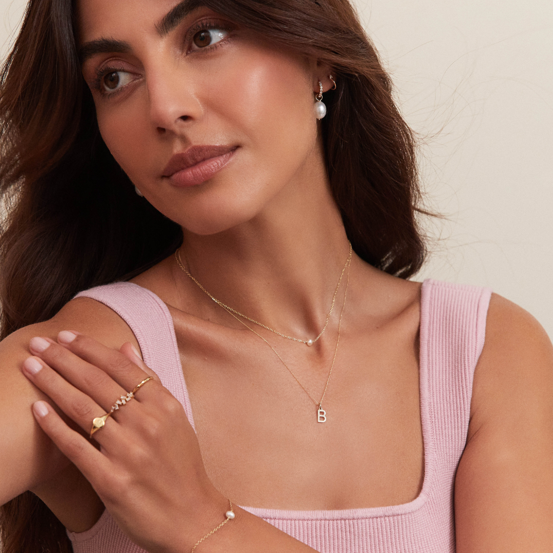 Solid Gold Initial Letter Necklace