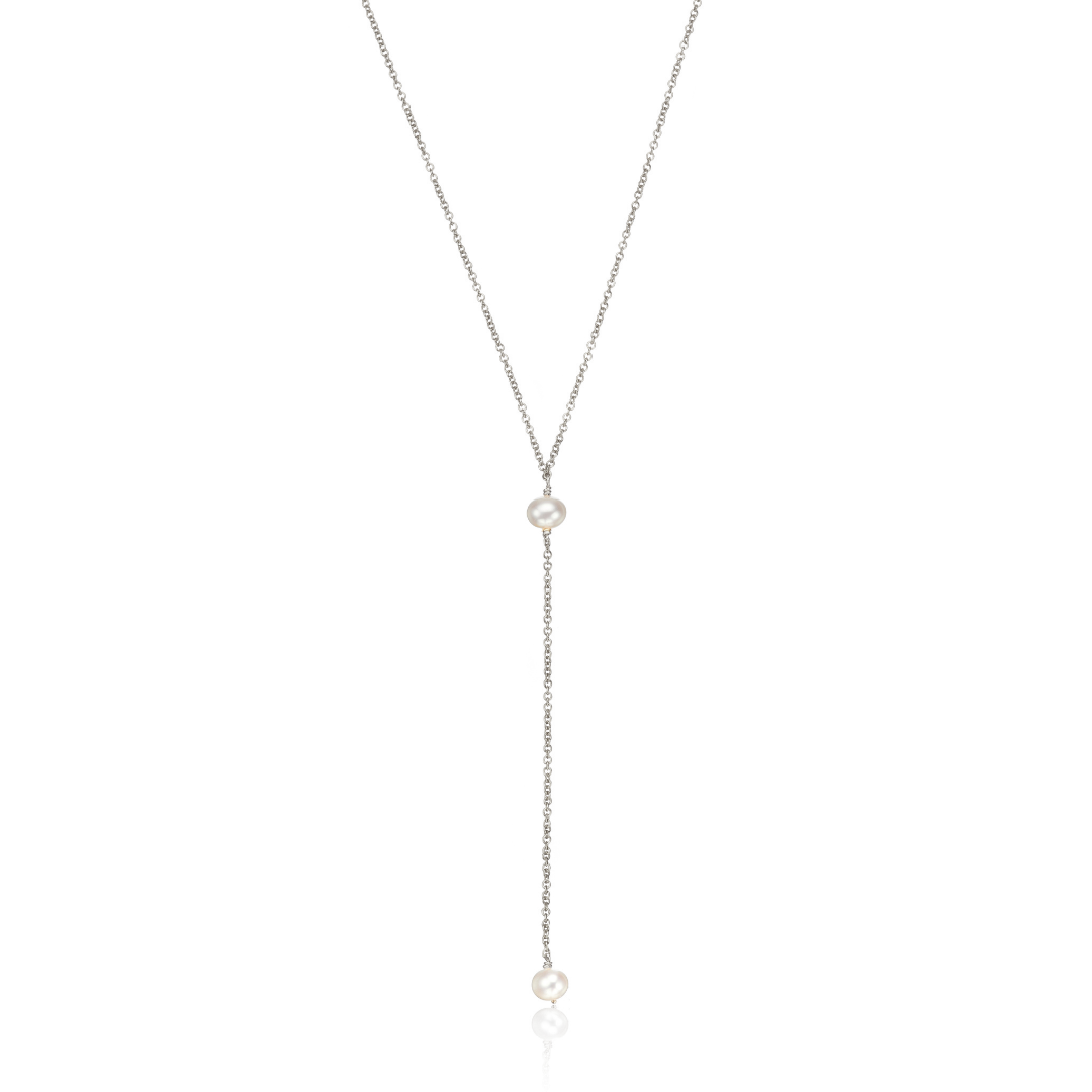 Solid White Gold Pearl Lariat Necklace