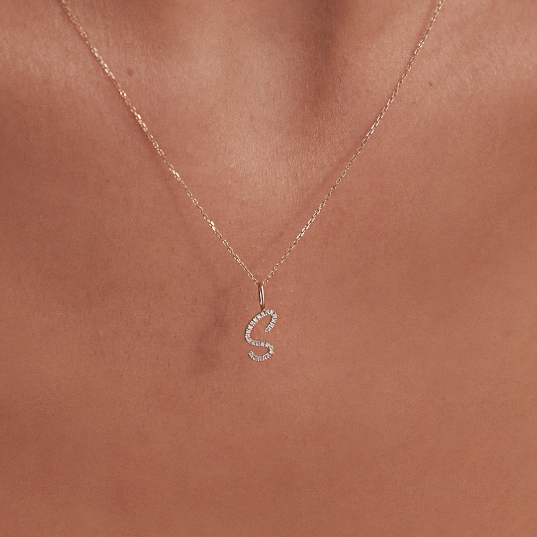 Silver Diamond Style Curve Initial Letter Necklace