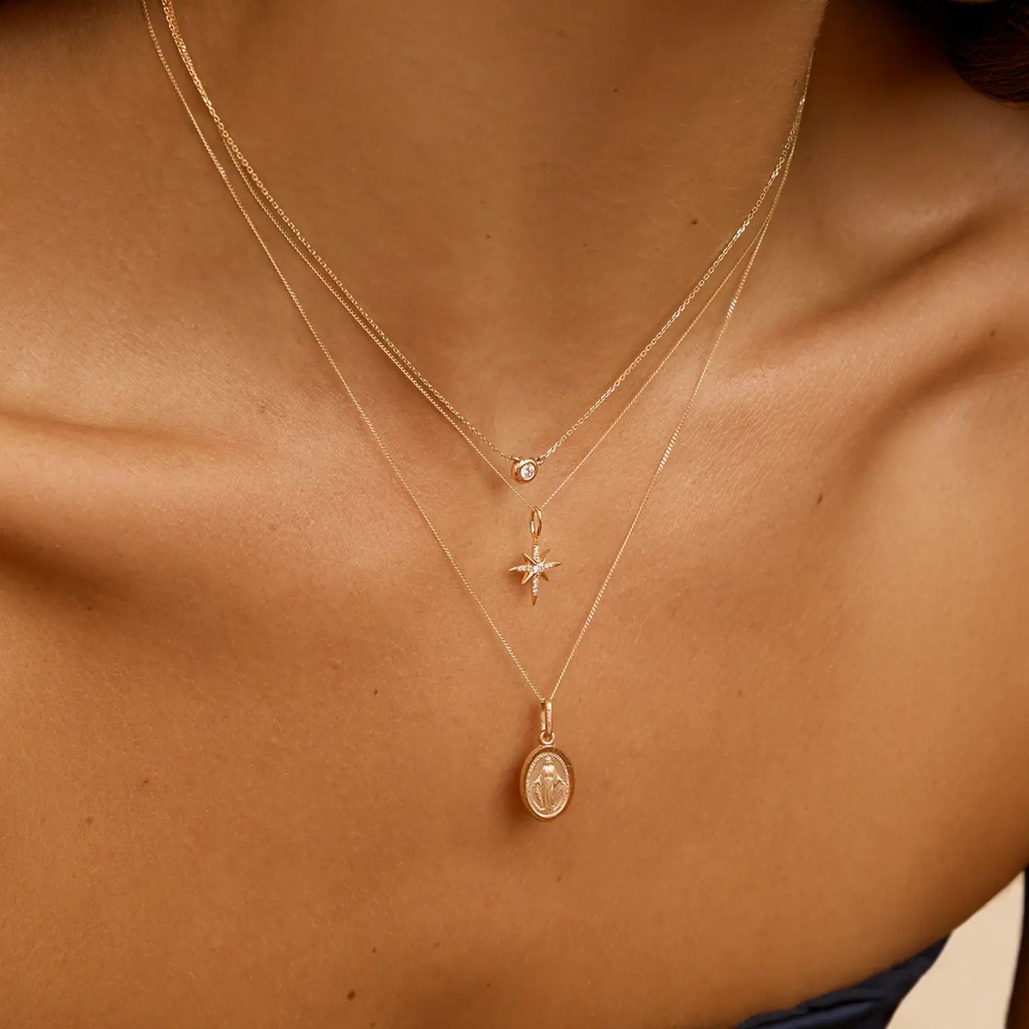 Gold Diamond Style North Star Necklace