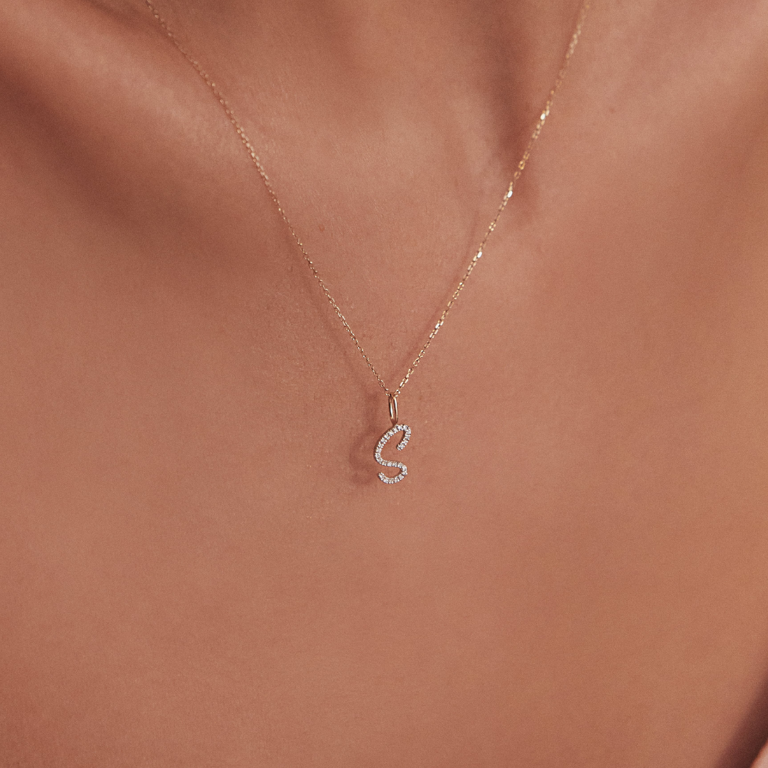 Gold Diamond Style Curve Initial Letter Necklace