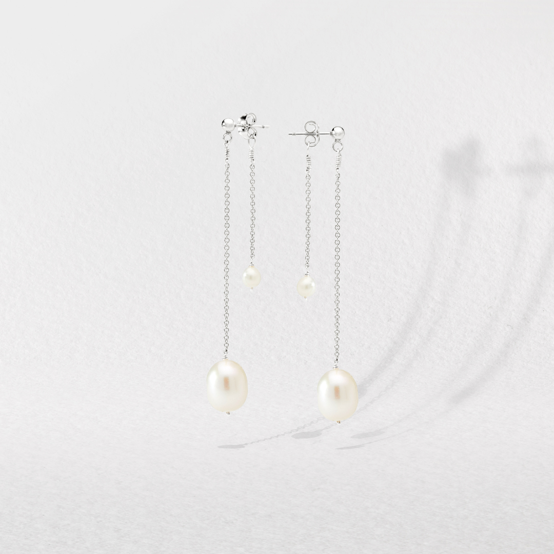 Silver Layered Large and Small Pearl Earrings
