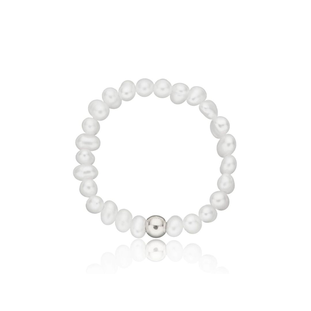 Silver Small Pearl Beaded Ring