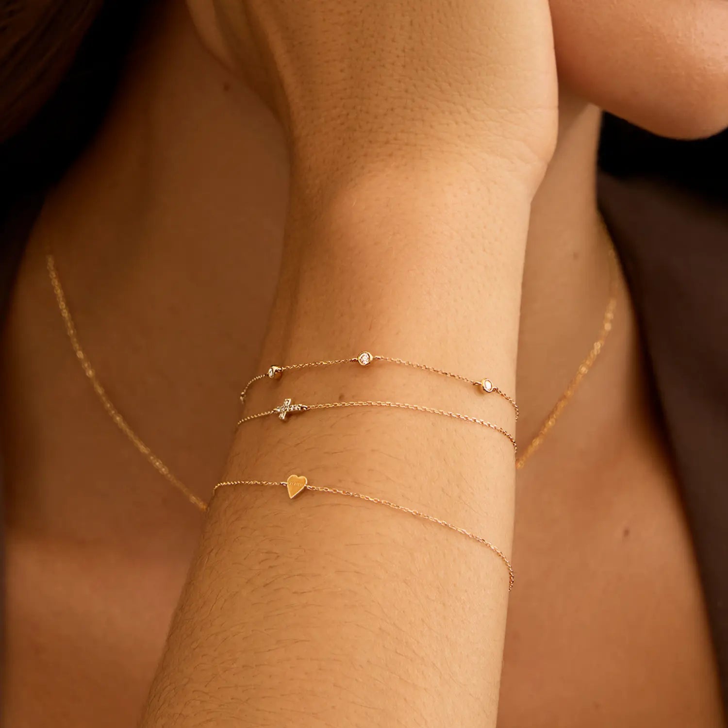 Solid Gold Five Stone Genuine Diamond Bracelet