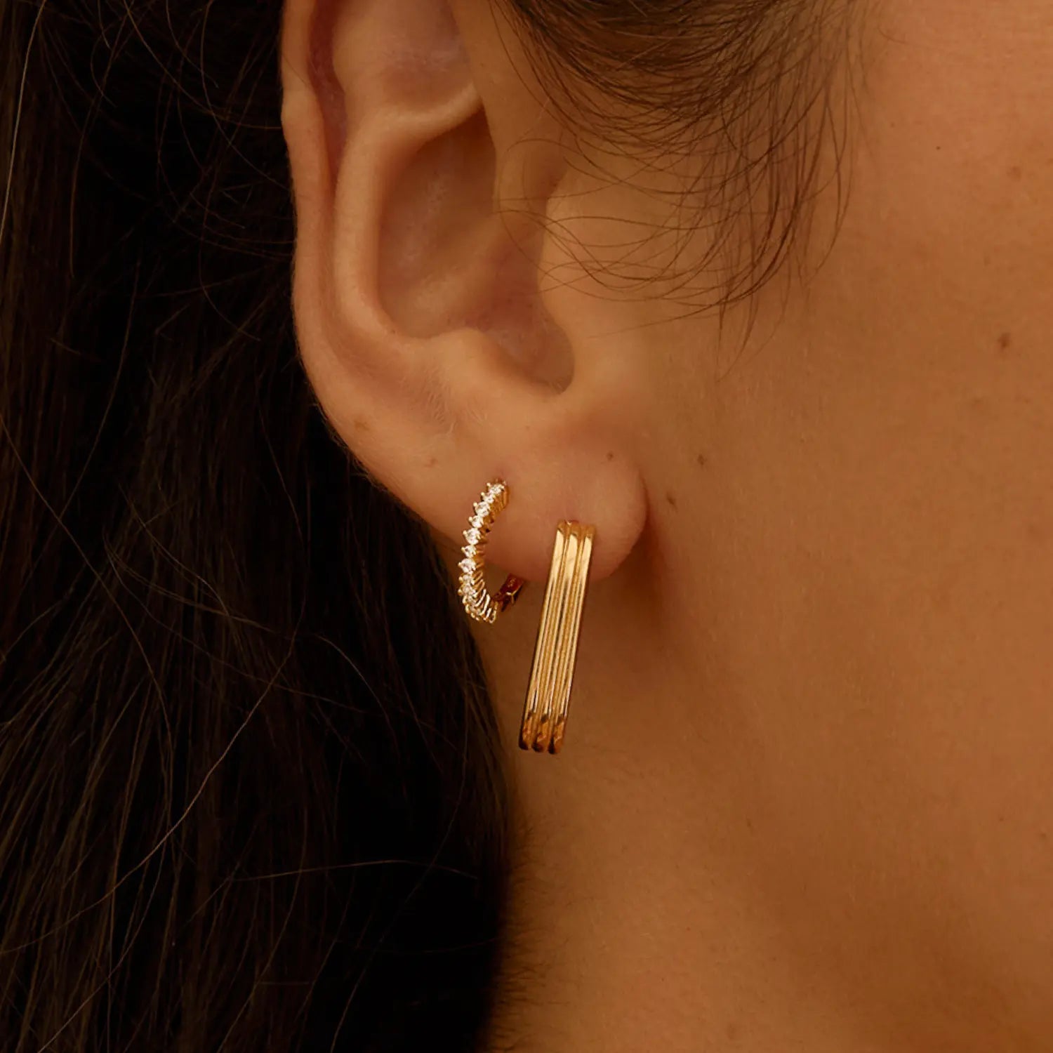 Gold Diamond Style Thin Huggie Hoop Earrings