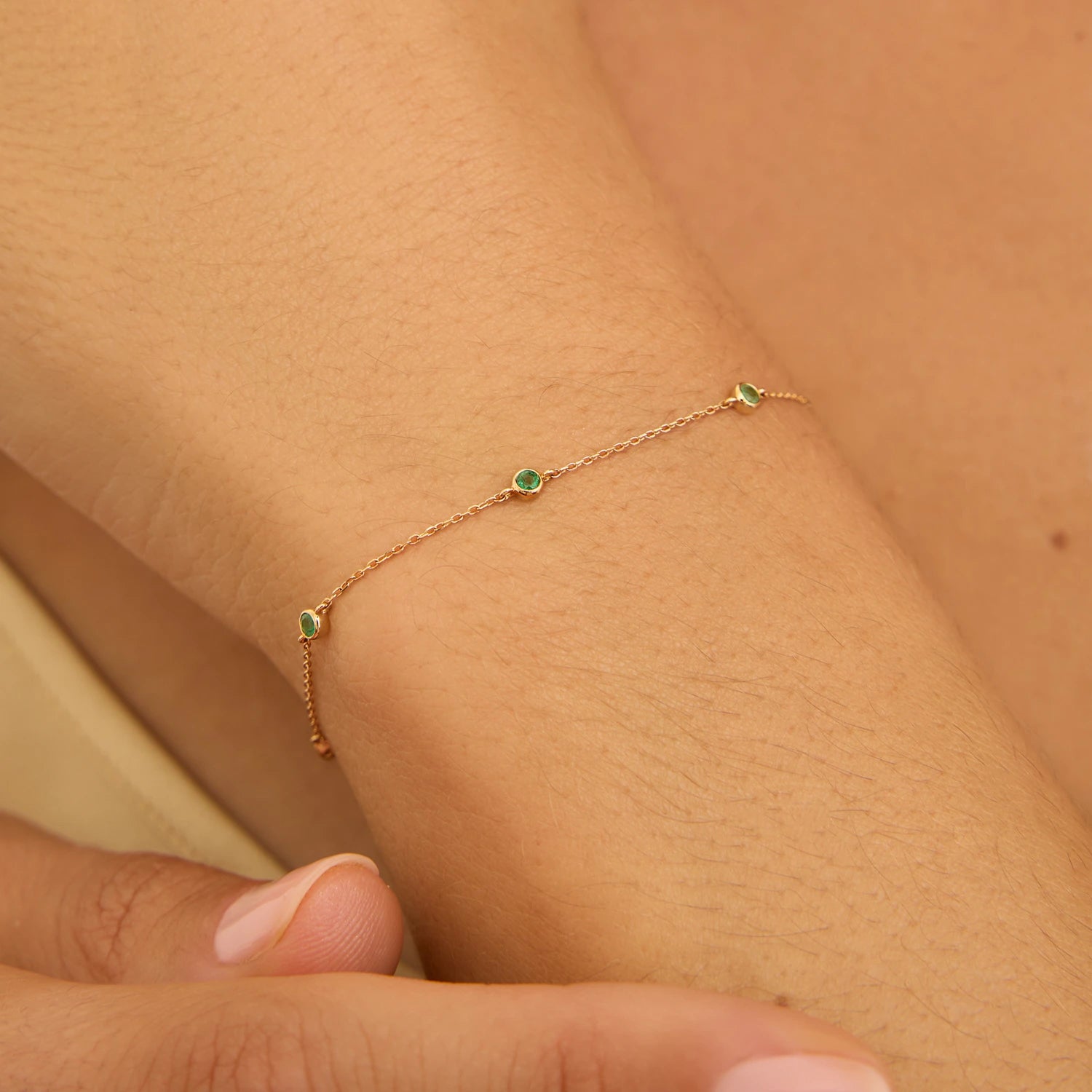 Solid Gold Five Stone Emerald Bracelet