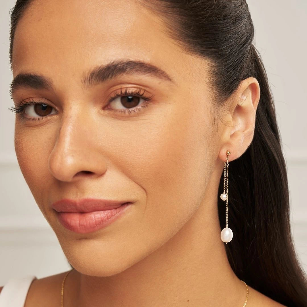 Gold Layered Large and Small Pearl Earrings