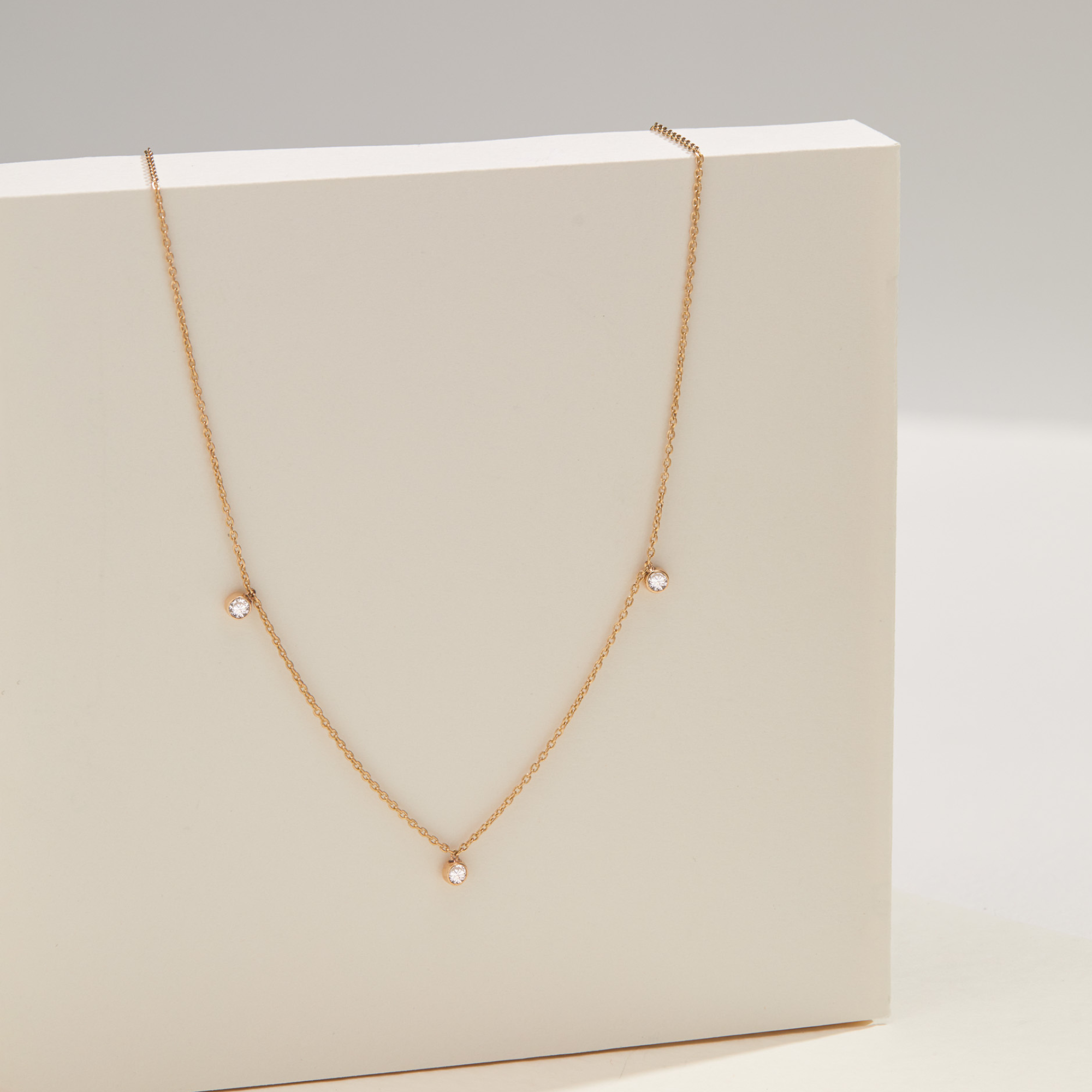 Solid White Gold Floating Diamond Drop Necklace