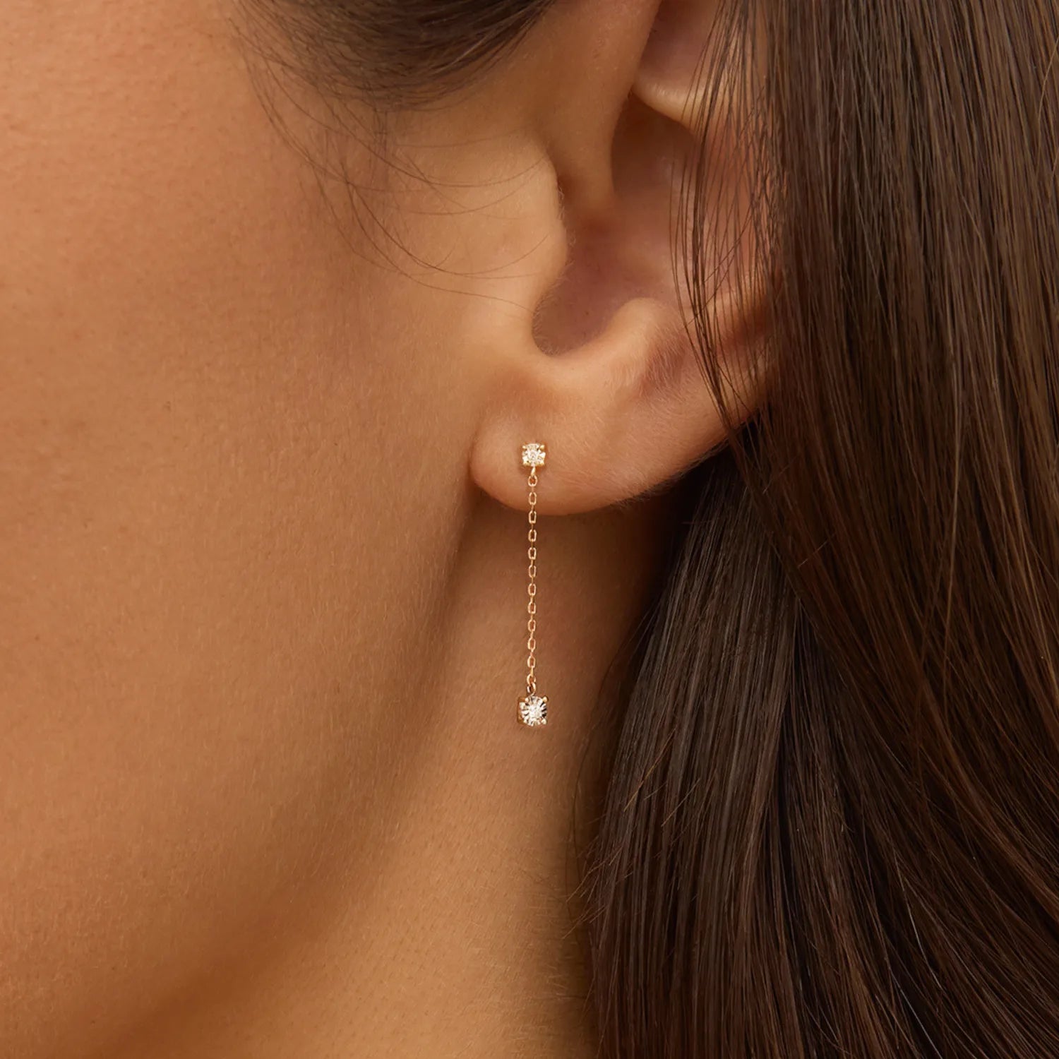 Solid Gold Genuine Diamond Drop Stud Earrings