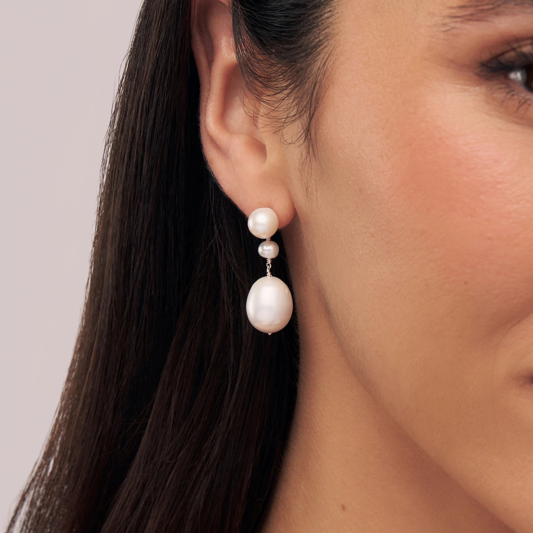 Silver Large Baroque Pearl Drop Stud Earrings