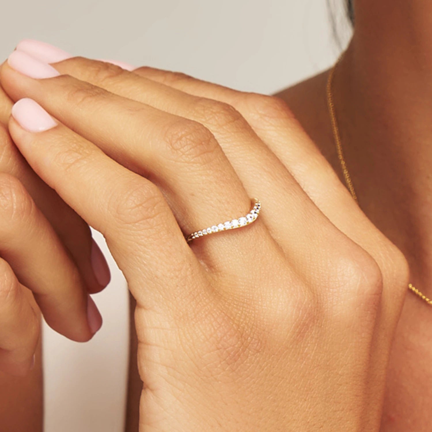 Gold Diamond Style Curve Ring