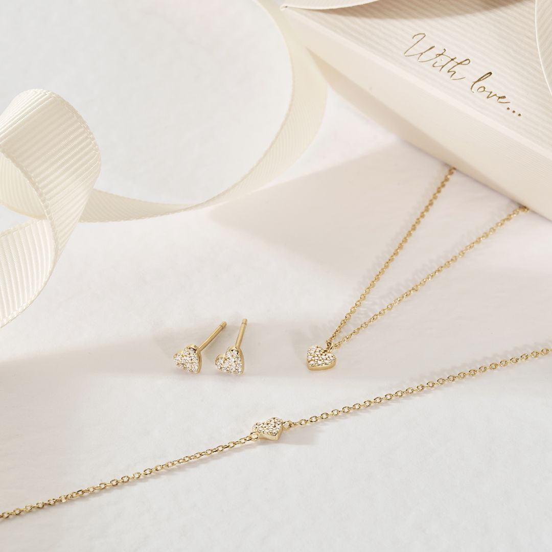 Gold Diamond Style Cluster Heart Necklace