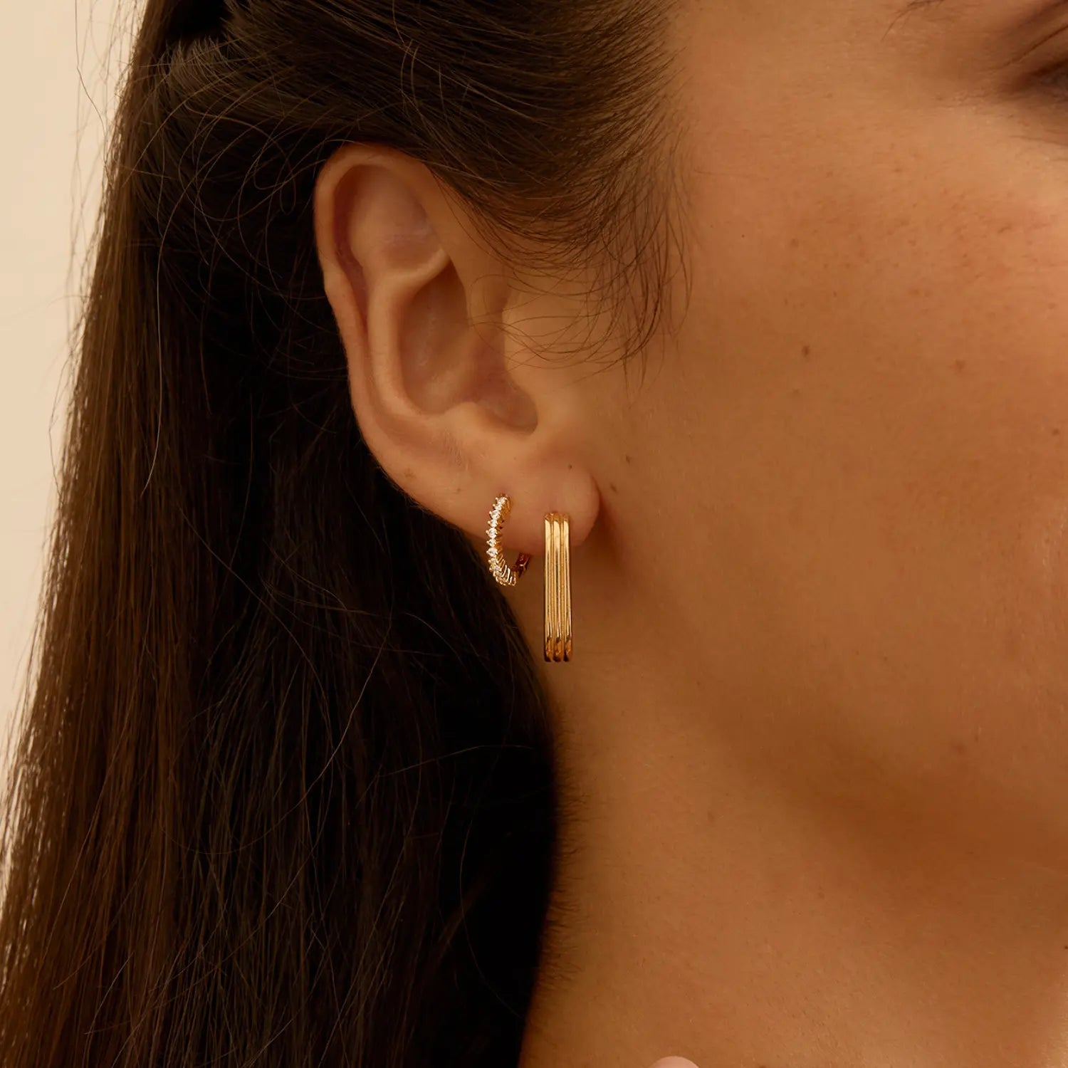 Gold Ribbed Hoop Earrings