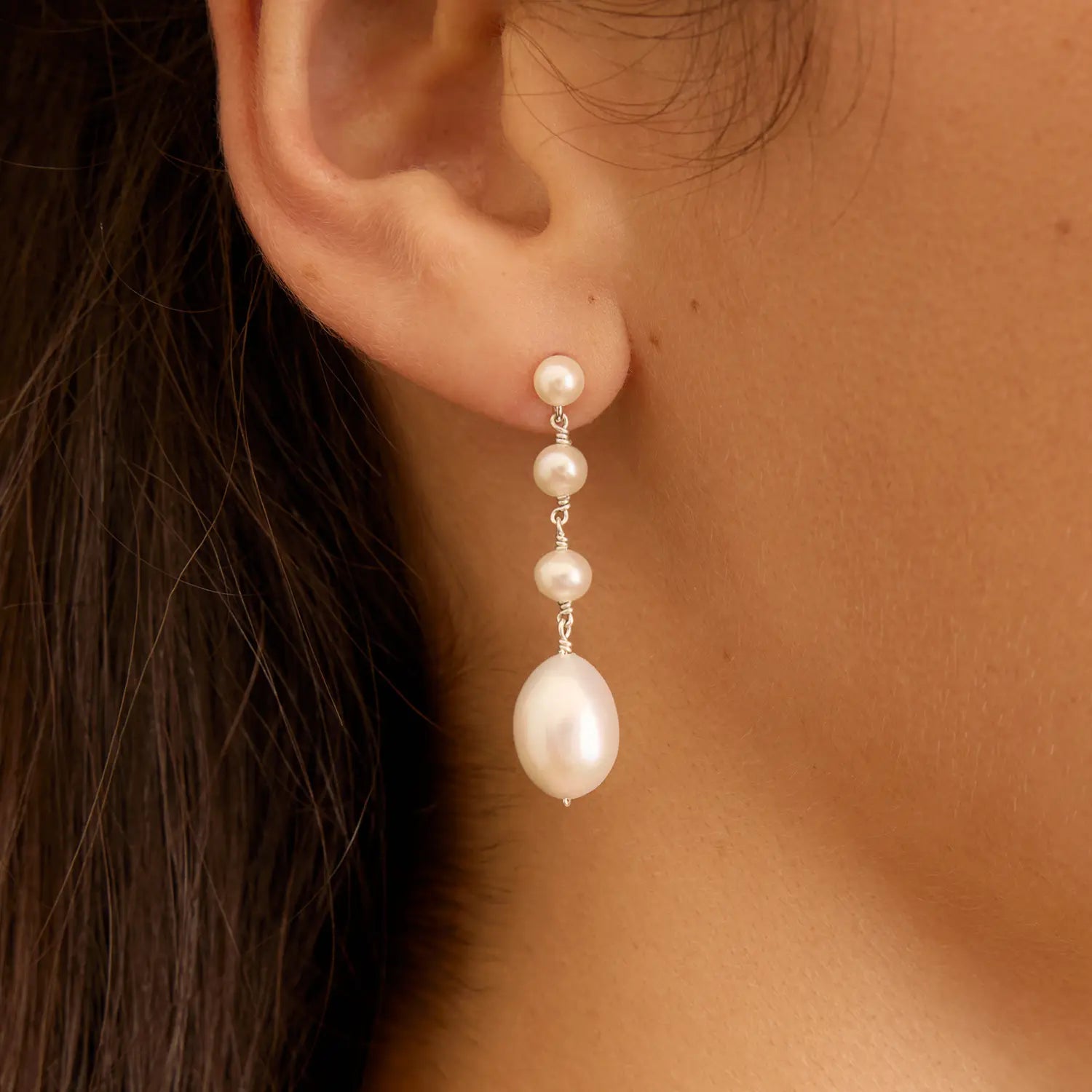 Silver Multi Pearl Drop Earrings