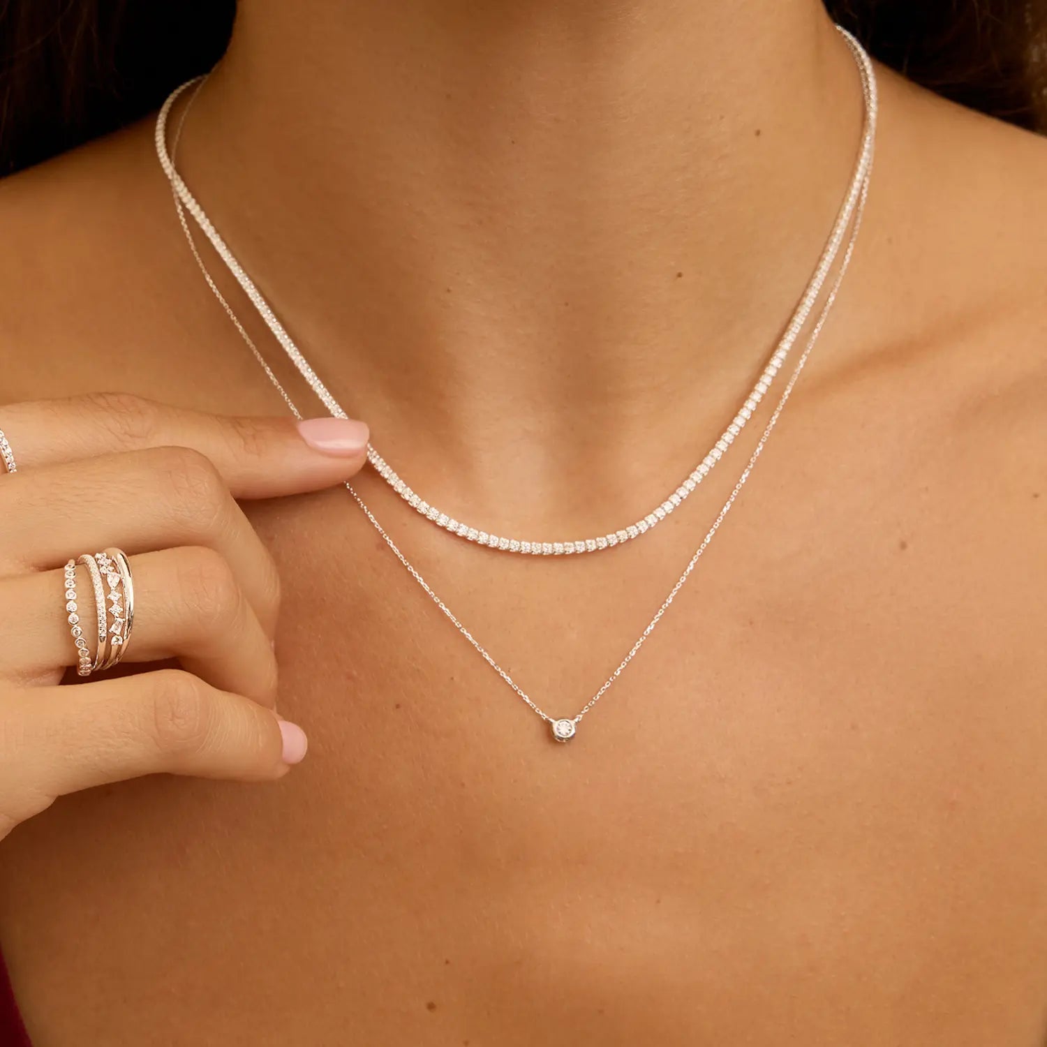 Solid White Gold Floating Diamond Necklace