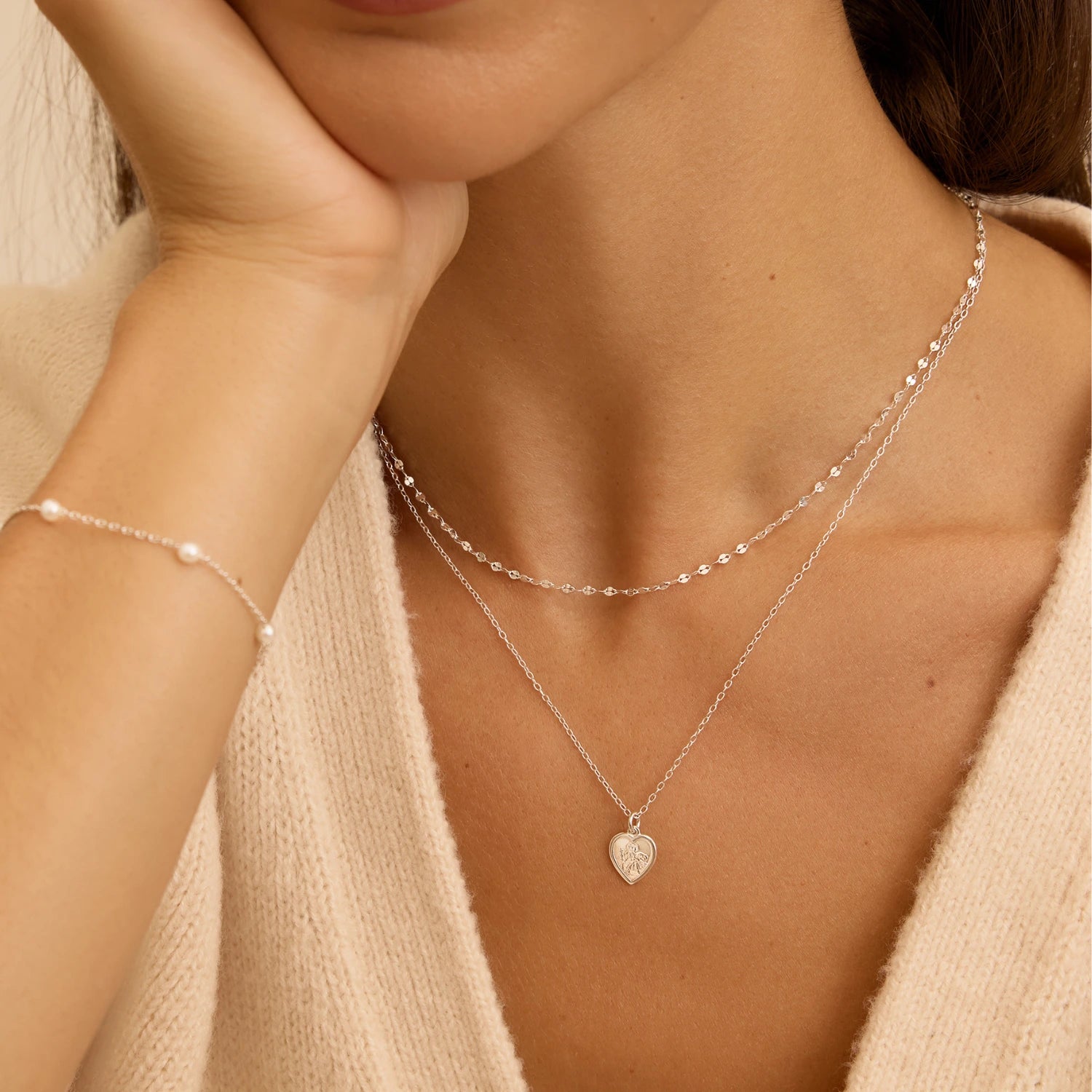 Silver Small Heart St Christopher Necklace