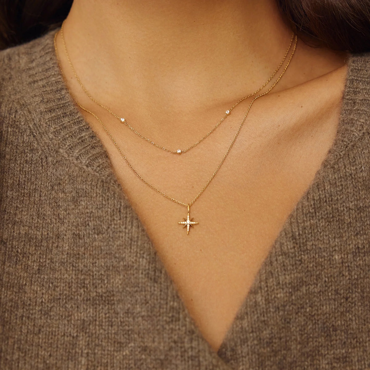 Gold Diamond Style North Star Necklace